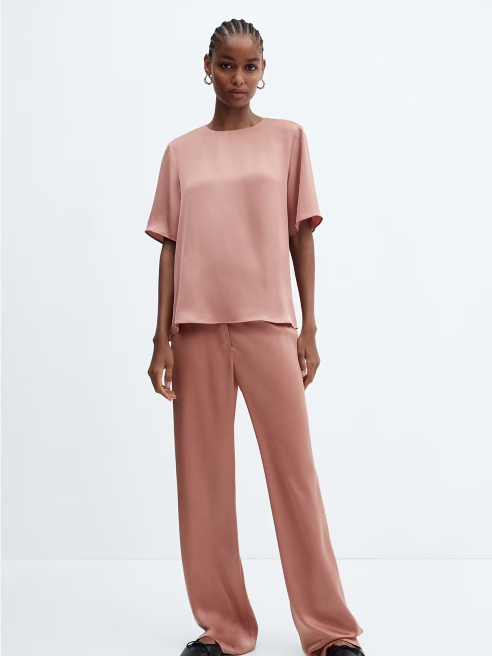 Mango Dusty Rose Satin Blouse